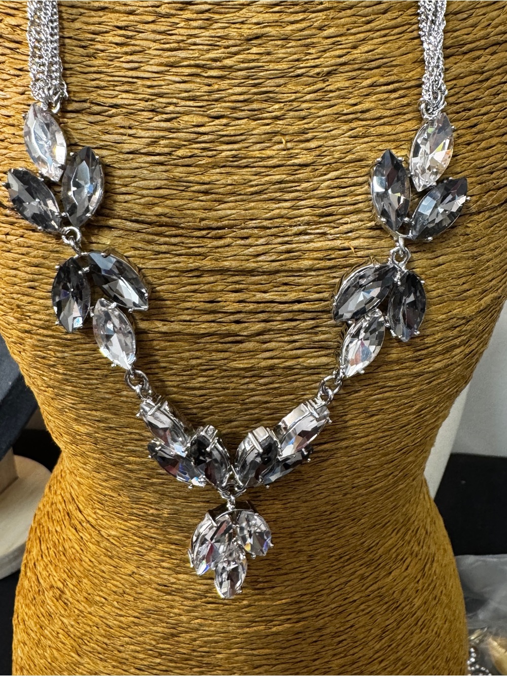 Silver and Smoky Crystal Statement Necklace - Picture 3 of 4